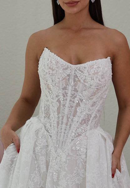 Lace Corset Basque Waist Ball Gown Wedding Dress