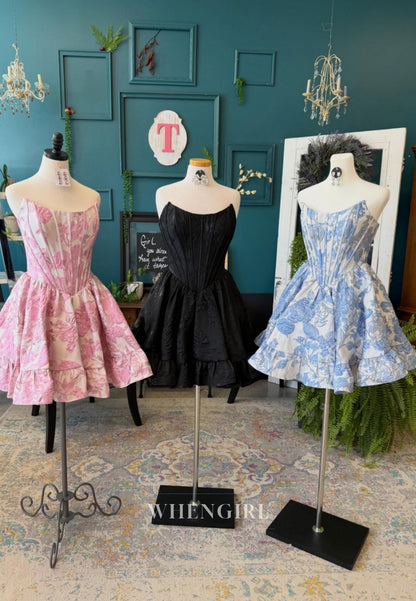 Corset Bodice Floral Print Strapless Mini Dress