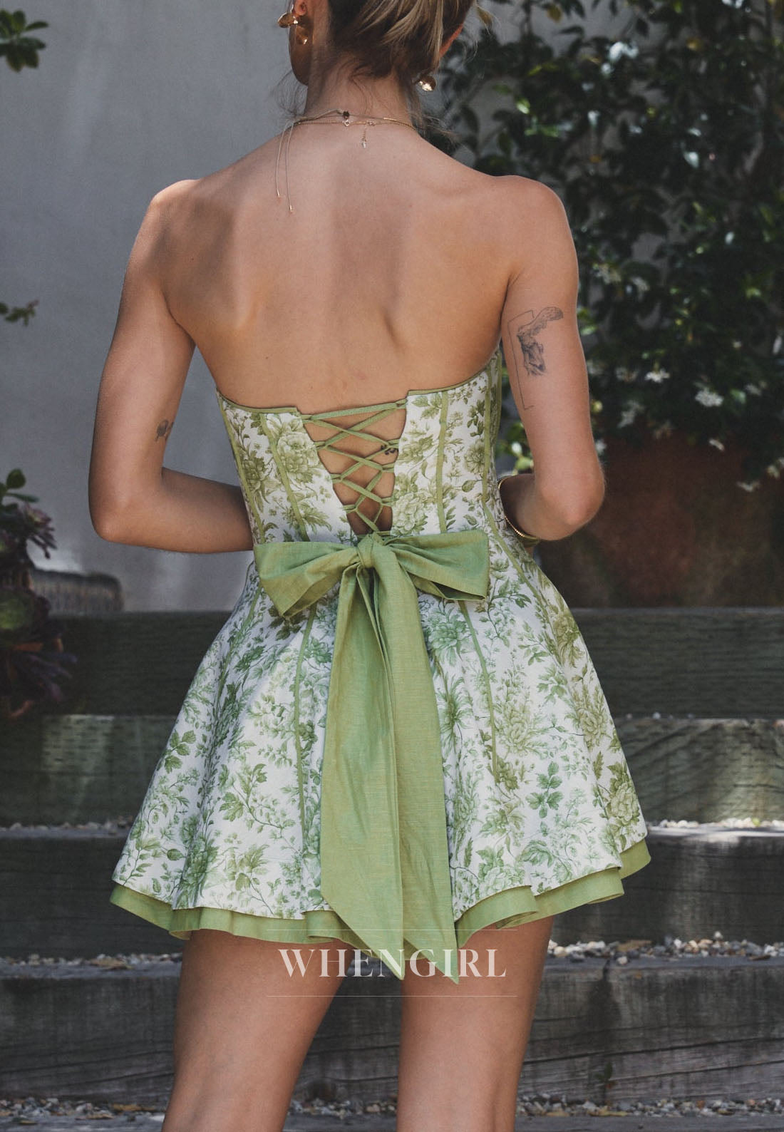 Strapless Floral Corset Mini Dress with Bow