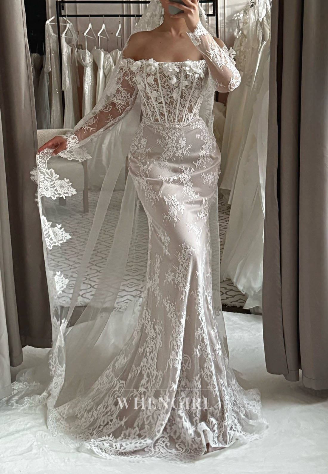 Corset Lace Mermaid Wedding Dress with Sleeves