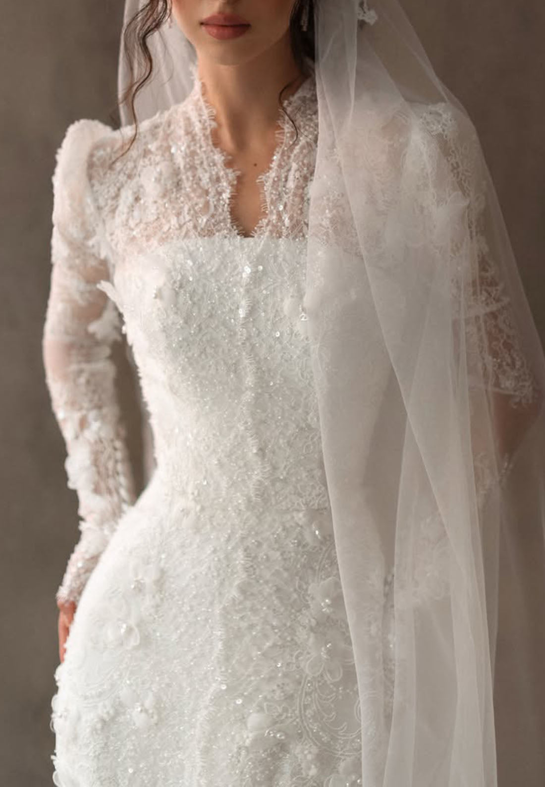 Lace High Neck Long Sleeve Wedding Dress