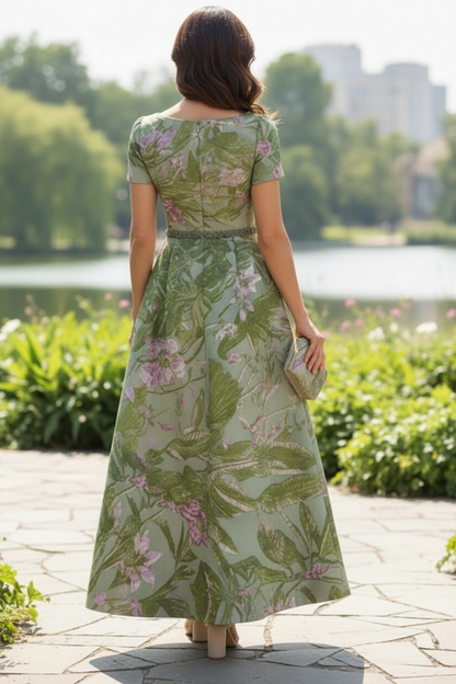 Floral Jacquard A-Line Ankle-Length Dress