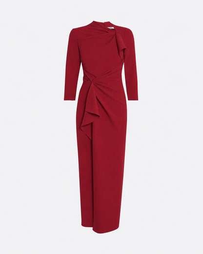 Draped Cowl Midi Dress with Front Slit