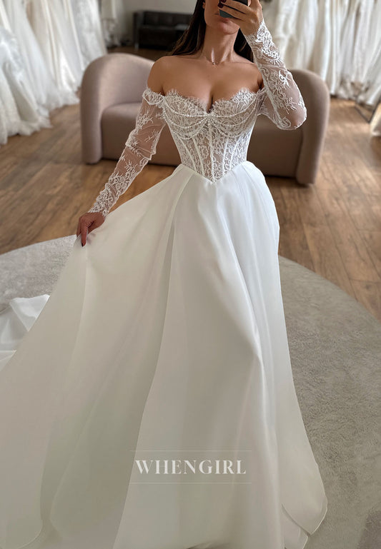 Corset Lace Wedding Dress with Pearl Beading