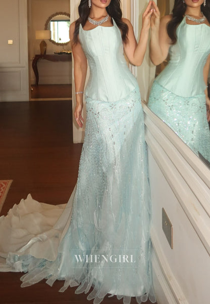 Corset Evening Gown with Beaded Skirt and Train