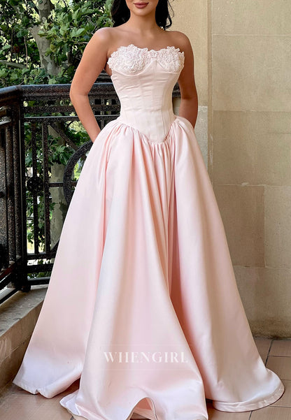 Strapless Corset Ball Gown with Floral Bodice