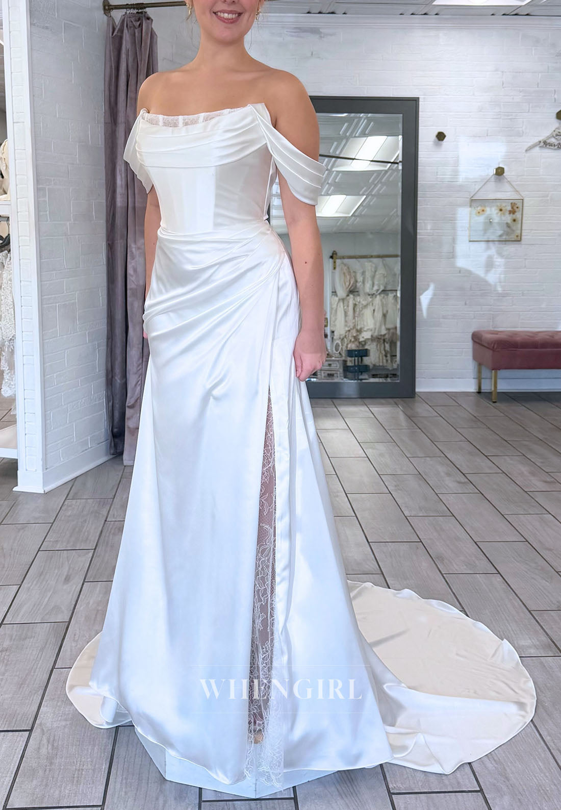 Off-the-Shoulder Corset Satin Wedding Dress