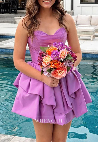 Strapless Sweetheart Mini Dress with Tiered Ruffle Skirt