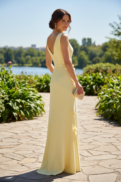 V Neck Floor-Length Gown with 3D Floral Appliques