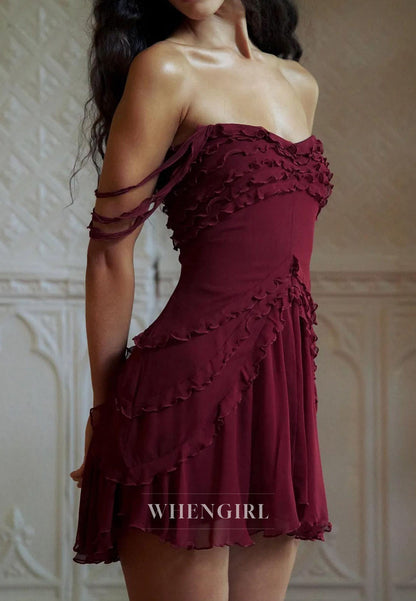 Strapless Tiered Ruffle Mini Dress with Arm Bands