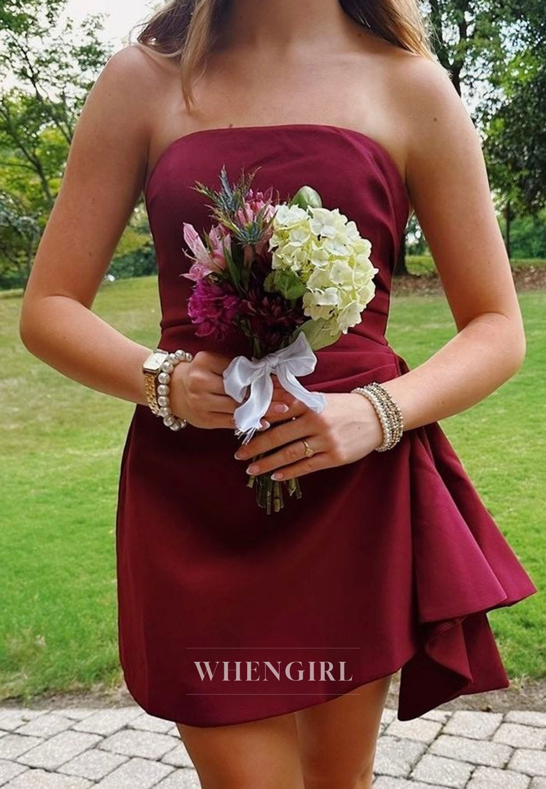 Strapless Mini Dress with Asymmetrical Side Drape Sash