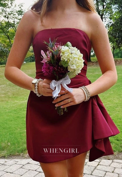 Strapless Mini Dress with Asymmetrical Side Drape Sash