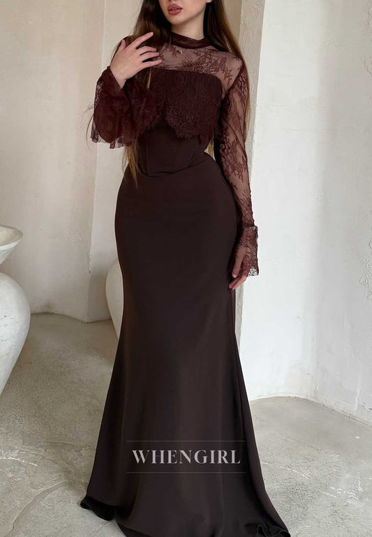 High Neck Lace Corset Mermaid Evening Gown