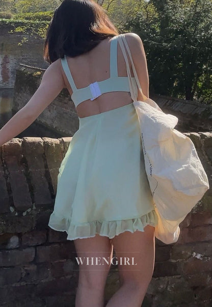 Square Neck Cut-Out Mini Dress with Ruffle Hem