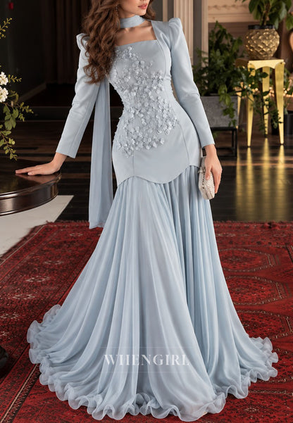 Floral Applique Peplum Gown with Chiffon Skirt
