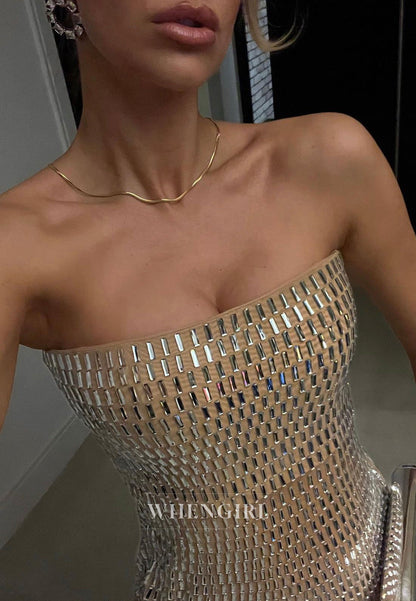 Strapless Embellished Column Maxi Dress
