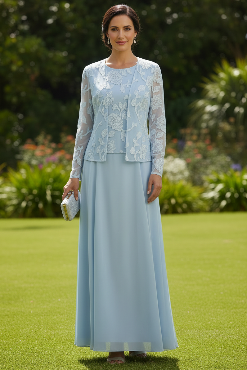 Lace Jacket Chiffon A-Line Gown