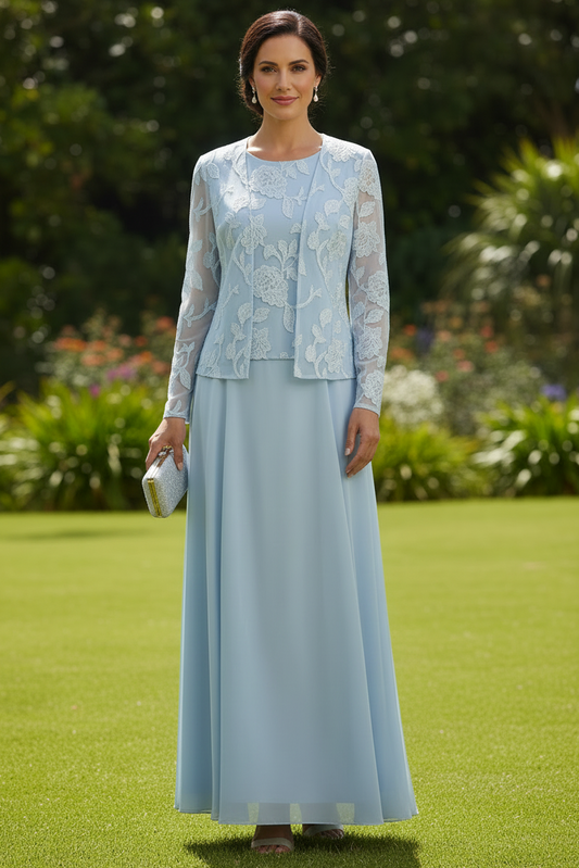 Lace Jacket Chiffon A-Line Gown