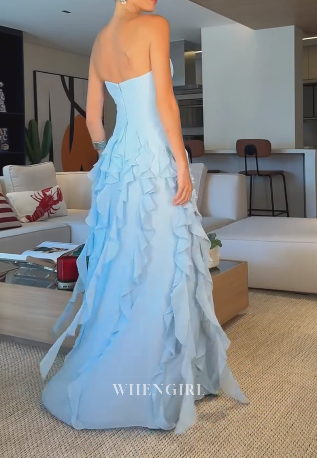 Strapless Cascading Ruffle Tiered Gown