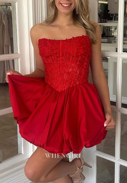 Strapless Lace Corset Bubble Mini Dress