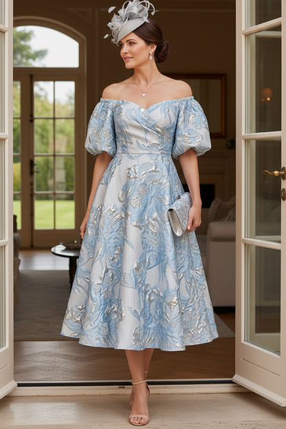 Off-Shoulder Jacquard A-Line Midi Dress