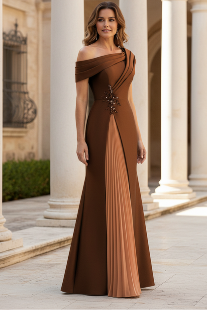 Asymmetrical Pleated Inset Evening Gown