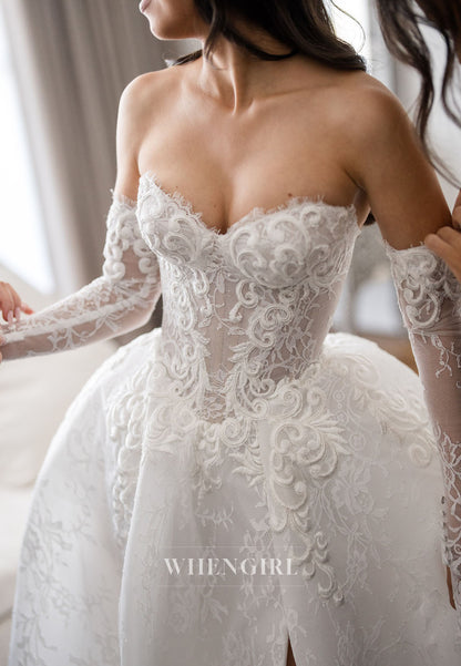 Lace Corset Ball Gown Wedding Dress with Sleeves