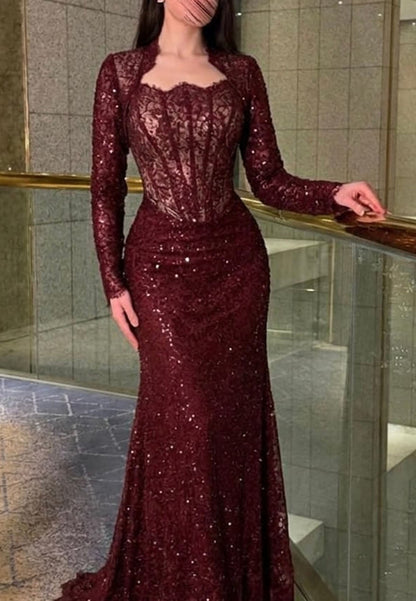 Sequin Lace Corset Mermaid Evening Gown