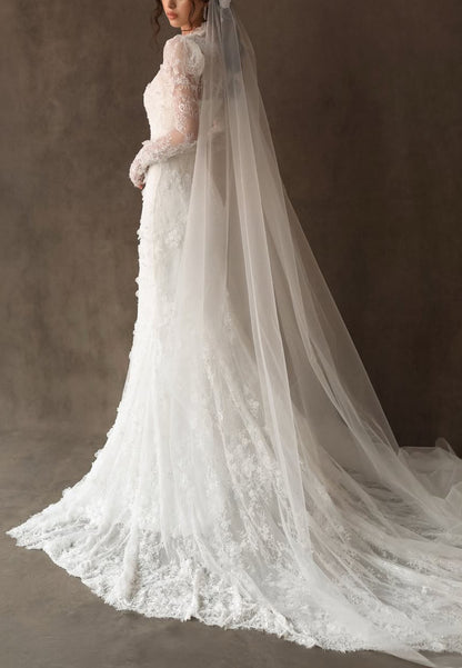 Lace High Neck Long Sleeve Wedding Dress