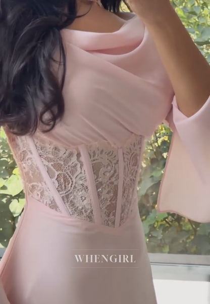 Cowl Neck Maxi Dress with Lace Corset Waist