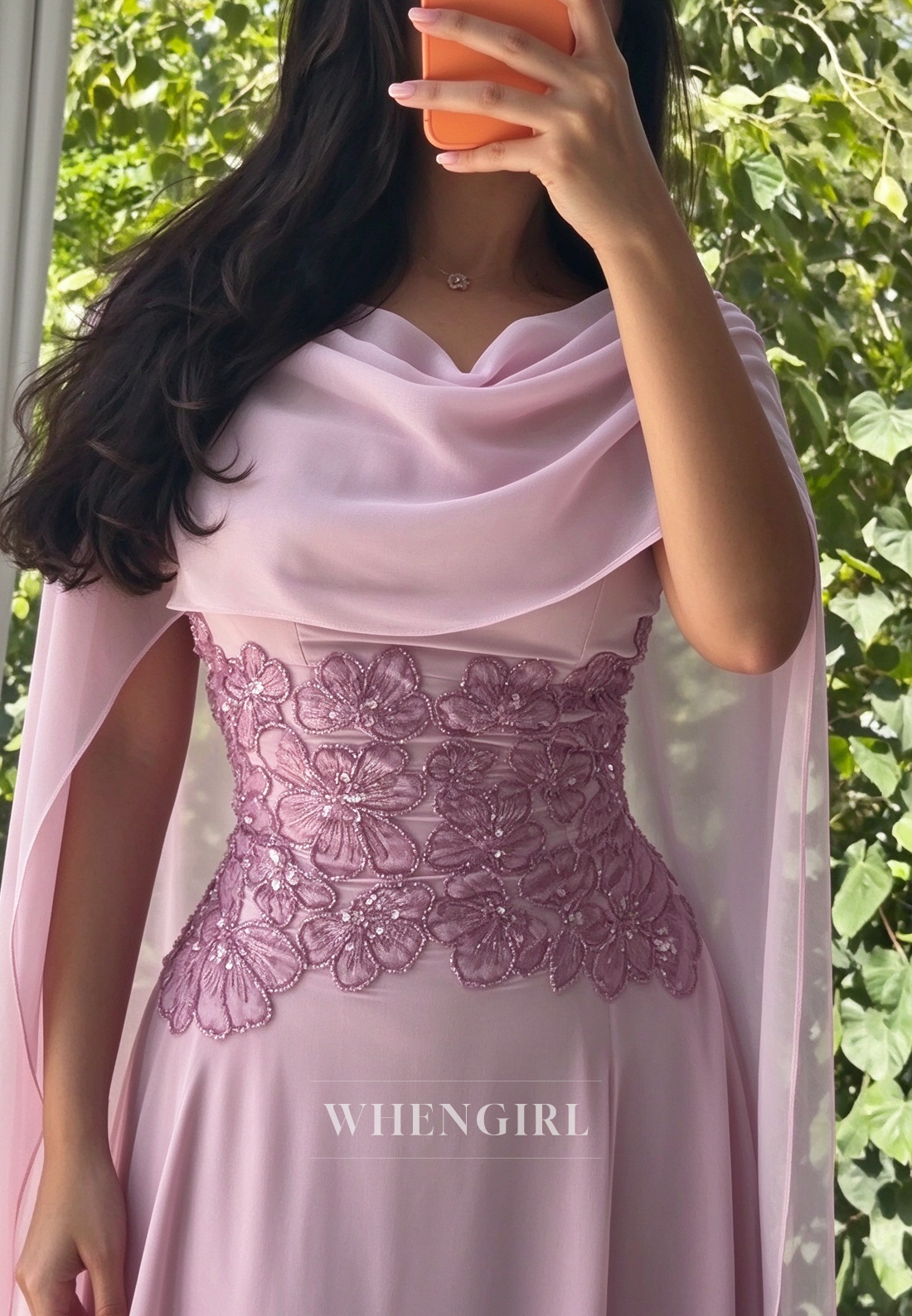 Chiffon A-Line Gown with Sequin Bodice & Cape