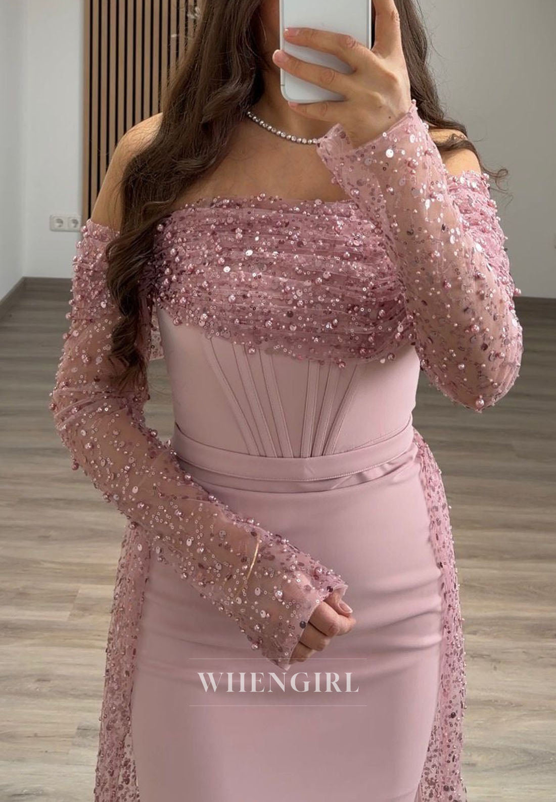 Beaded Off Shoulder Mermaid Gown with Sequin Cape