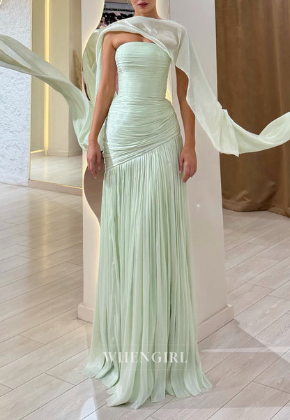 Strapless Pleated Evening Gown with Convertible Cape