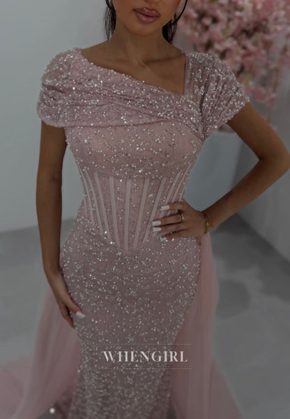 Sequin Corset Evening Gown with Overskirt