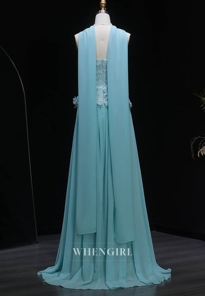 Beaded Sweetheart Chiffon Gown with Cape Back