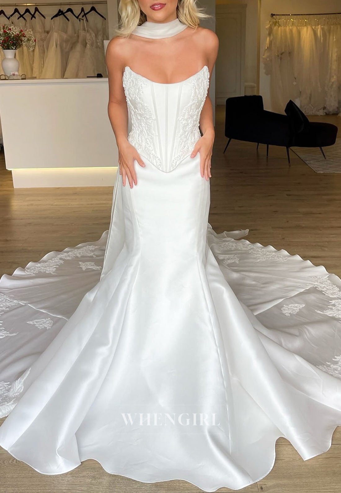 Strapless Satin Mermaid Corset Wedding Dress