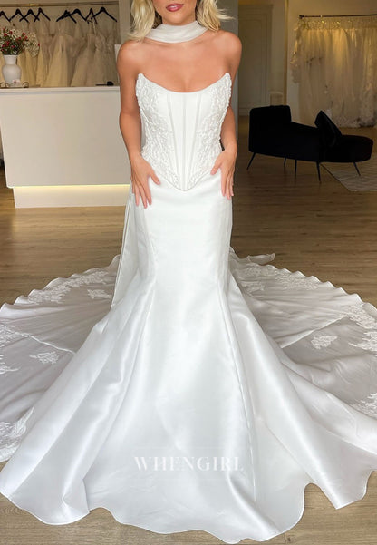 Strapless Satin Mermaid Corset Wedding Dress