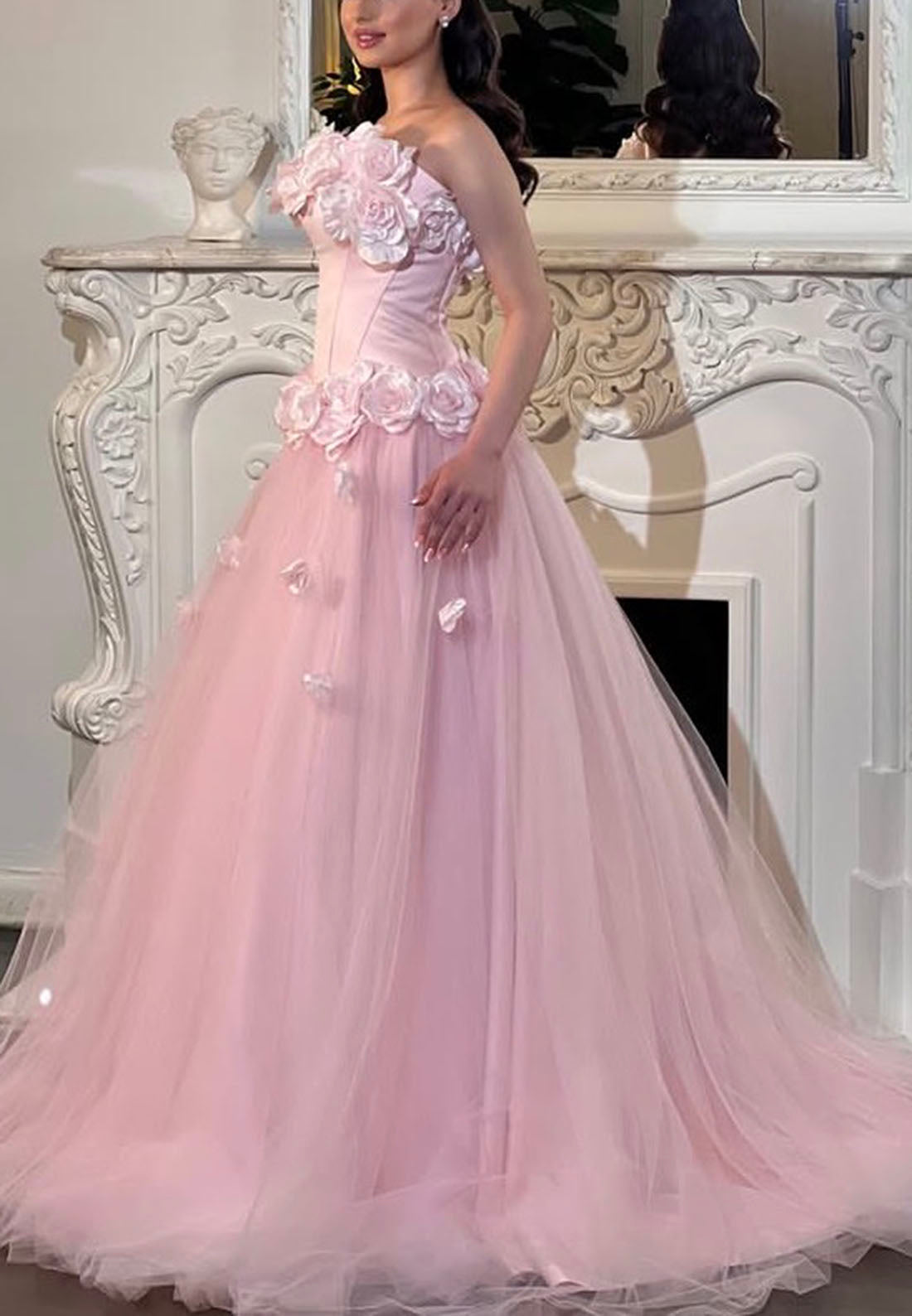 Floral Applique Corset Tulle Ball Gown