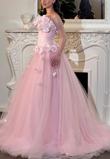 Floral Applique Corset Tulle Ball Gown