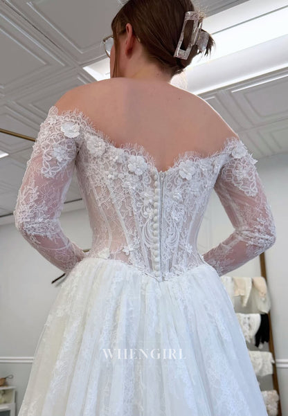 Off-the-Shoulder Lace Corset Wedding Dress