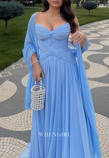 Strapless Sweetheart Pleated Corset Chiffon Gown