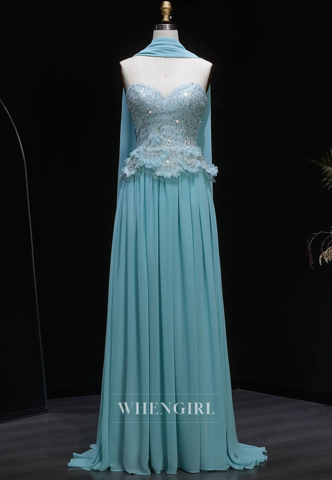 Beaded Sweetheart Chiffon Gown with Cape Back
