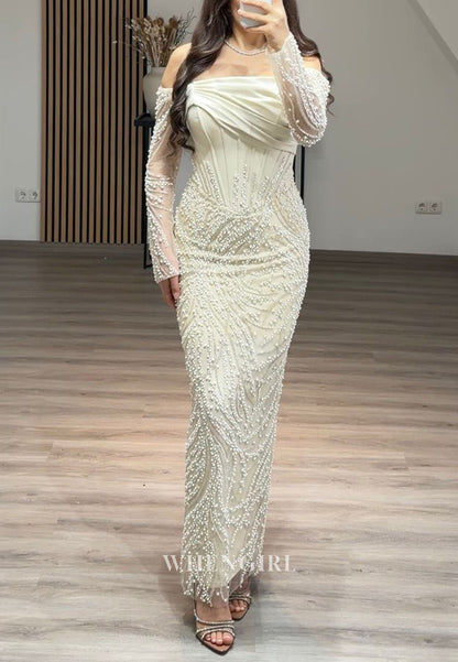 Pearl Beaded Corset Mermaid Evening Gown