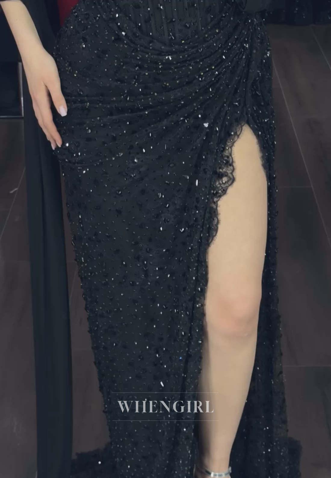 Strapless Beaded Corset Gown with High Slit
