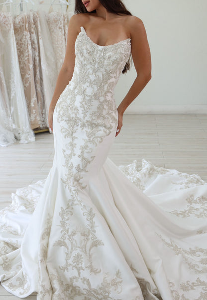 Strapless Beaded Embroidered Mermaid Wedding Dress