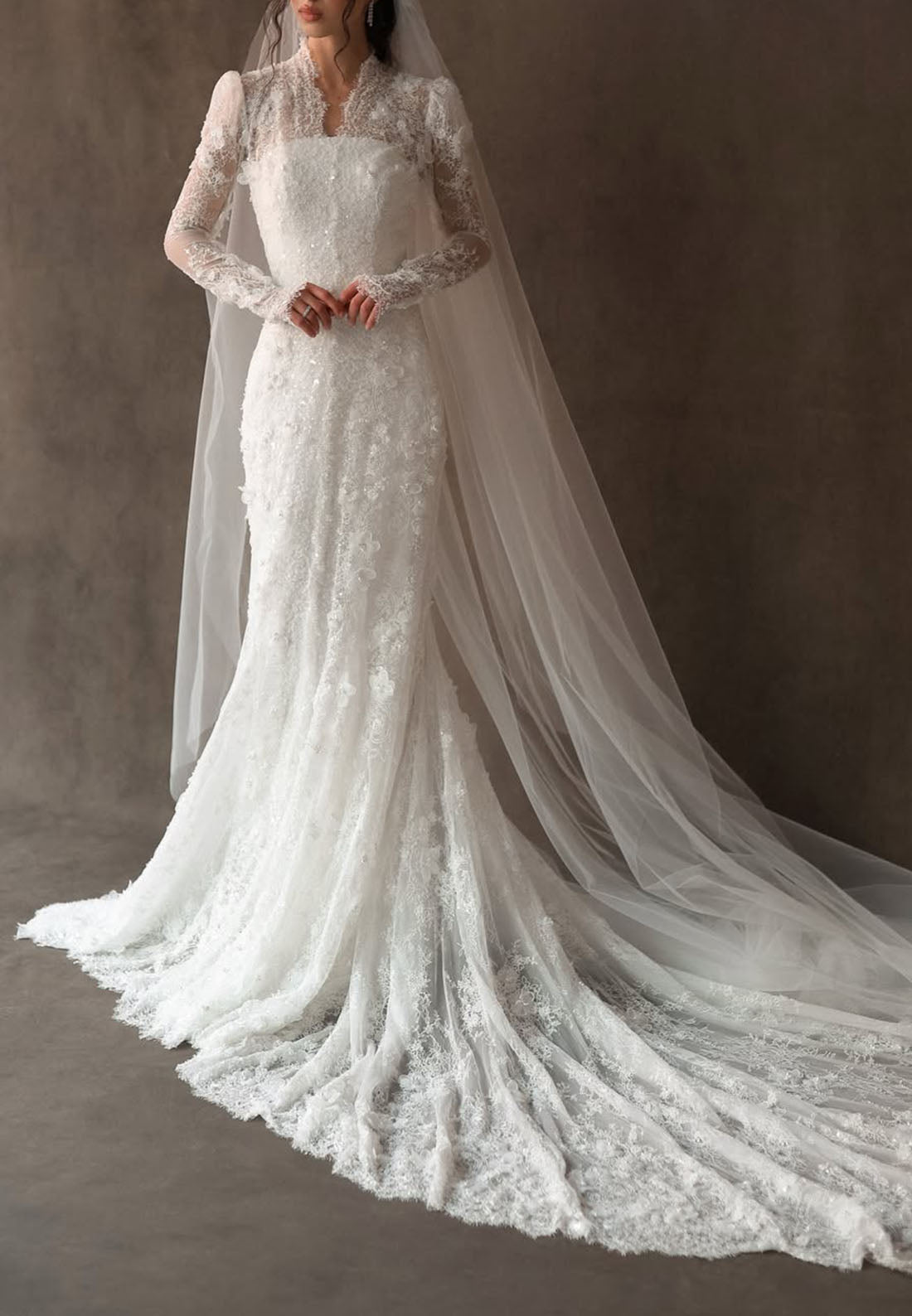 Lace High Neck Long Sleeve Wedding Dress