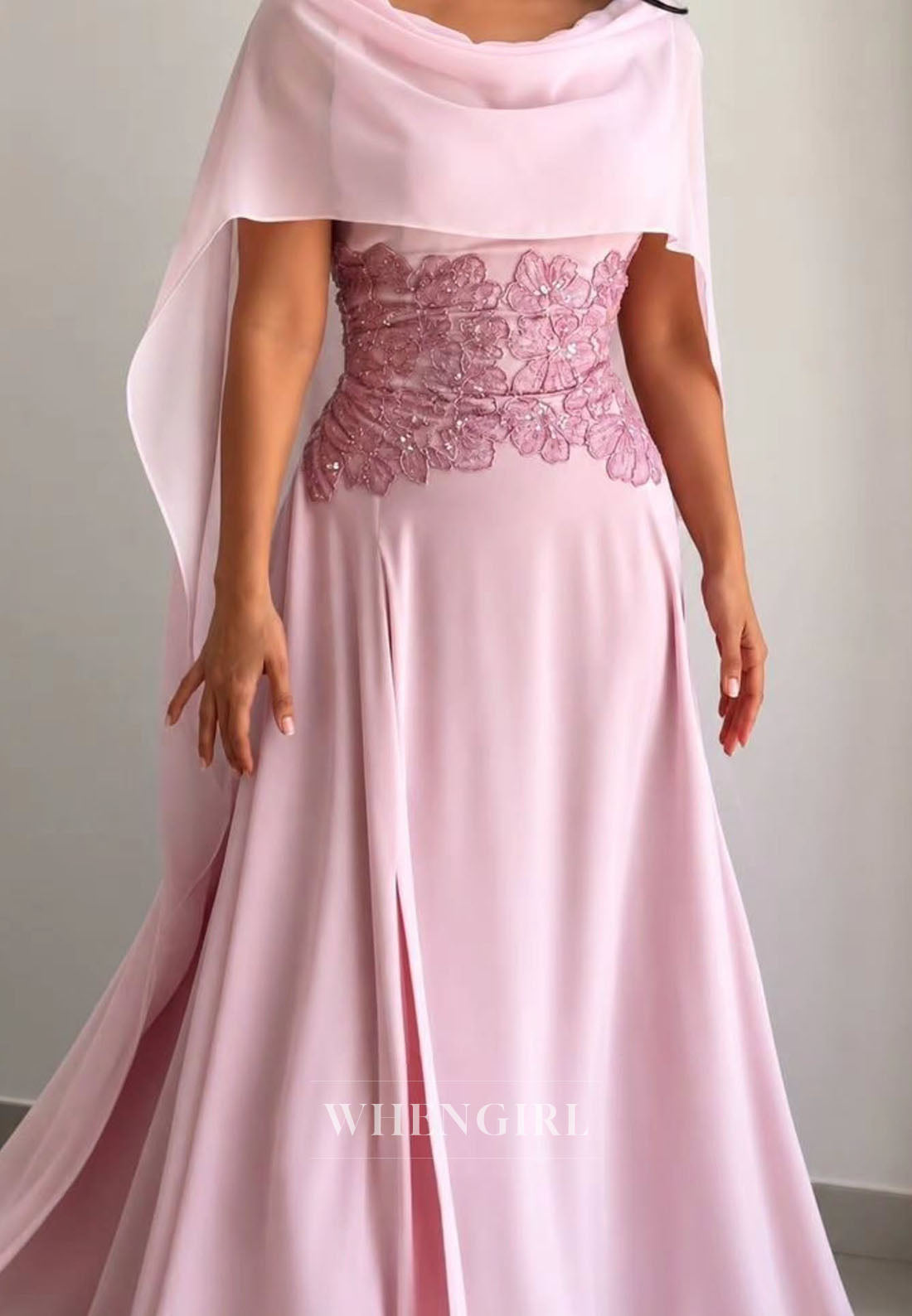 Chiffon A-Line Gown with Sequin Bodice & Cape