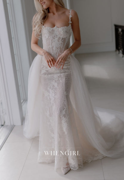 Lace Sheath Wedding Dress with Tulle Overskirt