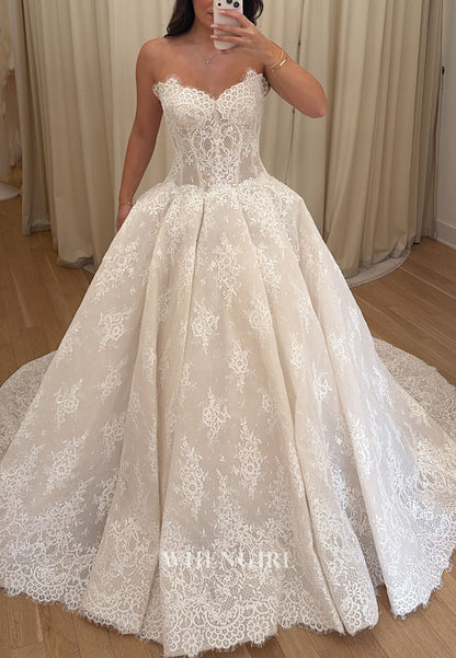 Strapless Lace Corset Ball Gown Wedding Dress