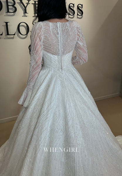Beaded Ball Gown Wedding Dress with Long Sleeves